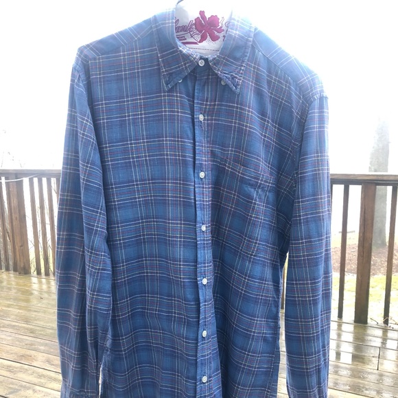 100% Cotton Blue Button Up Shirt Bonwit Teller Men’s Shop Plaid Long Sleeve - Picture 1 of 15